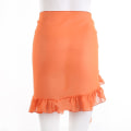 Miniatyrbilde 5 av 5: Tynn Mesh Mini Ruffle Skjørt Kvinner Cover Up Tassel Kjole Bikini Bade Skjørt Kvinner Badetøy Strandklær Wrap Orange