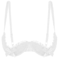Pikkukuva 1 / 5: Naisten 1/4 Kupit Rintaliivit, Alaviiva, Halter-Kaula, O-Rengas, Läpinäkyvä Pitsi, Push Up Rintaliivit, Alusvaatteet, Rinnat Avatut Rintaliivit, Xinmu White B 4XL