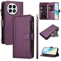 Läderfodral för OnePlus 13 med 9 kortfack, dragkedja, plånboksställ och handledsrem Purple