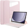 Pikkukuva 1 / 5: Yhteensopiva Samsung Galaxy Tab A9+ 360° Kiertävä Läpinäkyvä Älykäs Nahkakotelo Näppäimistön kanssa Pink