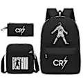 Pikkukuva 1 / 3: Jalkapalloilija C Ronaldo CR7 -painatus reppu ympäri opiskelijan kolmiosainen reppu. Black 1 Backpack pencil case