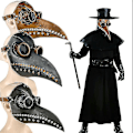 Miniatyrbillede 2 af 5: Mask Halloween Kostume Fugl Lang Næb Beak Pu Læder Steampunk Gray