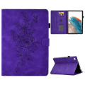 Miniatyrbilde 1 av 5: Full Protection Tablett-etui for Samsung Galaxy Tab A8 10.5 (2021) X200 / X205 Butterfly Flower Pattern Trykt PU Lær Sylinje Anti-fall T Purple