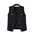 Miniatyrbillede 1 af 5: Damejakke i denim, solid farve, ærmeløs, til forår og efterår Black 2xl