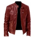 Miniatyrbilde 1 av 5: Svart/brun/khaki/rød skinnjakke, myk, lang ermet, casual klær, jakke for hjem, soverom, kontor Red 4XL
