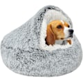 Miniatyrbilde 1 av 5: Myk og koselig beroligende seng for hunder under 10 kg, vaskbar anti-angst hundebed for små og mellomstore hunder, myk varm innendørs munk seng (65 cm, grå)