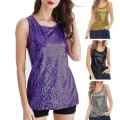 Miniatyrbild 2 av 5: Kvinnors paljett topp, enfärgad paljettdekoration, ärmlös, rund hals, tröja, scenföreställning, glitter, fotorekvisita, camisole, damväst, fest Purple 2XL