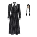 Miniatyrbillede 3 af 5: 2023 Ny Cosdaddy Wednesday Addams Familie Cosplay Kostume Kjole Børn Piger Sort Kjole Paryk Halloween Kostume T2 150