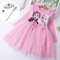 Miniatyrbild 1 av 5: Flickors Prinsessa Elsa Höstklänningar Långärmad Anna Klänningar Barnfödelsedagsfest Bal Klänning Pink 3T
