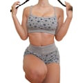 Pikkukuva 2 / 5: Naisten 2-osainen kukallinen setti Y2k pitkähihainen crop-top ohut T-paita korkeavyötäröiset shortsit asut loungewear Gray M