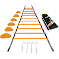 Miniatyrbillede 1 af 5: Ultimate Combo Agility Ladder Træningssæt - Hurtighed Agility Ladder med 12 Justerbare Trin, 12 Agility Kegler & 4 Stålpløkke - Inkluderet Bærepose Combo Orange