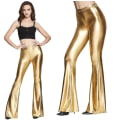 Miniatyrbild 1 av 5: Damernas 70-tals Mermaid Glittrande Metalliska Flare-Benbyxor Hippie Metallbyxor Yogabyxor Gold M