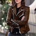 Miniatyrbild 1 av 5: Solid Fall Kvinna Cykeljacka Konstläder Ytterplagg Dragkedja Outfit Vår Höst Kvinna Mode Kort Tunn Kvinna Jacka Kappa Snabb Style A Brown 4XL