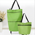 Miniatyrbillede 4 af 5: 2 i 1 Foldbar Indkøbsvogn Sammenklappelig To-trins Lynlås Foldbar Indkøbspose Med Hjul Green Flower