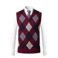 Miniatyrbillede 1 af 2: Yynuda Herre Cashmere Trøje Uldblanding Ærmeløs Strikket V-hals Trøje Wine red S
