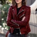Miniatyrbillede 4 af 5: Solid Efterårs Kvinder Cykeljakke Kunstlæder Overtøj Lynlås Outfit Forår Efterår Kvinder Mode Kort Tynd Kvinde Jakke Frakke Hurtig Style A Wine Red XXL