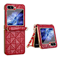 Miniatyrbillede 1 af 5: Z Flip 5 Etui, PU Læder Etui Kompatibel med Samsung Galaxy Z Flip 5 Med Bageskærmsbeskytter & Rem & Beskyttelse af Hængsel Red