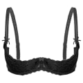 Miniatyrbilde 1 av 5: Dameundertøy med 1/2 kopp push-up, underwire, blonder, åpen brystkopp, justerbare stropper, svampfylte bh-topper Black A S