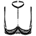 Miniatyrbillede 2 af 5: Dame 1/4 Cups Underwire BH Halter Hals O-Ring Gennemsigtig Blondering Push Up BH Lingeri Bryst Åben BH Undertøj Xinmu Red A M