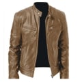 Miniatyrbillede 2 af 5: Sort/brun/khaki/rød læderjakke Blød Langærmet Casual Tøj Frakke Til Hjem Soveværelse Kontor Khaki 4XL
