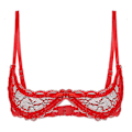 Miniatyrbillede 1 af 5: Dame 1/4 Cups Underwire BH Halter Hals O-Ring Gennemsigtig Blondering Push Up BH Lingeri Bryst Åben BH Undertøj Xinmu Red C XL