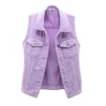 Miniatyrbilde 2 av 4: Vår- og høstjakke for kvinner, ensfarget, uten ermer, denimjakke Purple xl