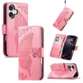 iPhone 17 Skal läderfodral med präglad fjärilsblomma Rosa