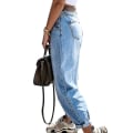 Miniatyrbillede 4 af 5: ECELEN Dame Denim Jeans Højtaljet Strækbare Casual Baggy Boyfriend Mom Bukser S