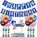 Miniatyrbild 1 av 4: 【Fisksvansflagga + ballonger 20 st + 1 stort pluggkort + 24 små plugggrader】 Högkvalitativ födelsedagsfestuppsättning