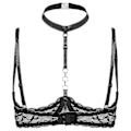 Miniatyrbillede 3 af 5: Dame 1/4 Cups Underwire BH Halter Hals O-Ring Gennemsigtig Blondering Push Up BH Lingeri Bryst Åben BH Undertøj Xinmu Rose C M
