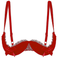 Pikkukuva 1 / 5: Naisten 1/4 Kupit Rintaliivit, Alaviiva, Halter-Kaula, O-Rengas, Läpinäkyvä Pitsi, Push Up Rintaliivit, Alusvaatteet, Rinnat Avatut Rintaliivit, Xinmu Red B 3XL