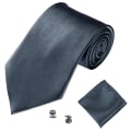 Miniatyrbillede 1 af 5: Herremode Solid Farve Suit Slips Halsklæde Manschetknapper Lommetørklæde Sæt Smoking Suit Dark Gray