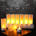 Miniatyrbillede 2 af 4: Flammeløse Lys - 12 Genopladelige LED Flimrende Telys + 12 Frostede Kopper - Leveres Med Opladningsbase, Ingen Batterier Nødvendige Kb