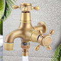 Miniatyrbillede 4 af 5: Udendørs Gammel Stil Hane, Have Retro Kobber Vandhane Med Dobbelt Udløb, Enkelt Kold Vaskemaskine Mop Pool Vask Vandhaner (1 Stk, Vintage Guld) -t