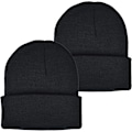 Miniatyrbillede 1 af 5: Strikket Hat med Foldet Kant, 2-pak Unisex Klassisk Strikket Hat Stræk Blød Tyk Varmt Vinter Hverdag Hat Sort