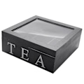 Miniatyrbild 5 av 5: Trä Tebox med 9 Fack för Tepåsar, Förvaringslåda, Kvadratisk Presentask, Transparent Lock, Smyckeskrin