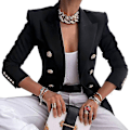 Miniatyrbilde 1 av 2: Dame Dobbelbryst Blazer Jakke Lang Erme Kragejakke Høst Høst Casual Slim Fit Yttertøy Black M