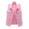 Miniatyrbilde 2 av 4: Vår- og høstjakke for kvinner, ensfarget, uten ermer, denimjakke Pink xl