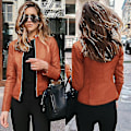 Miniatyrbillede 1 af 5: Solid Efterårs Kvinder Cykeljakke Kunstlæder Overtøj Lynlås Outfit Forår Efterår Kvinder Mode Kort Tynd Kvinde Jakke Frakke Hurtig Style B Orange 4XL