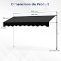 Miniatyrbillede 6 af 6: COSTWAY Butik Banne Manuel Retractable 3 x 1,2M - Manivelle Højdejusterbar 210-300CM, Terrasse Markise Anti UV Sort