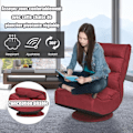Miniatyrbild 4 av 4: COSTWAY hopfällbar loungestol, 360° vridbar - högt ryggstöd justerbart i 5 positioner, linnetyg, för meditation, Relax Red Röd
