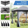 Miniatyrbillede 5 af 6: COSTWAY Havepavillon 300 x 365 cm med Netvægge - Vandtæt Gazebo med Dobbelt Tag til Terrasse Reception Grå