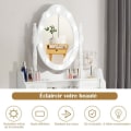 Miniatyrbild 4 av 4: COSTWAY Sminkbord, sminkbord med oval spegel och 10 dimbara LED-lampor 4 lådor 1 pall Vit Vit
