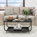 Miniatyrbillede 6 af 6: COSTWAY Sofabord med 2 niveauer og marmorlook, 105x55x46,5 CM, moderne rektangulært metalbord i sort