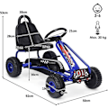 Miniatyrbillede 6 af 6: COSTWAY Go Kart børnecykel og køretøj justerbart sæde med håndbremse til udendørs, 3-6 år blå Blå