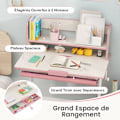 Miniatyrbild 2 av 4: COSTWAY Studiebord för barn 3 till 12 år, höjdjusterbar lutningsskiva 50,5-73 cm, låda, måttstock, rosa