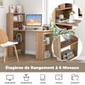 Miniatyrbillede 3 af 4: COSTWAY computerbord med reol, 75 cm højt computerbord med 6 lags opbevaringshylder, naturlig