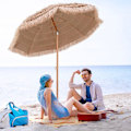 Miniatyrbillede 1 af 6: COSTWAY Justerbar Strandparasol Hawaiiansk - Ø220 x H213,5 cm - Tag i 7-lags PP-Strå - 8 Bone - 30° Justerbar Naturlig