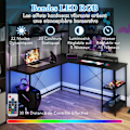 Miniatyrbillede 3 af 6: COSTWAY Reversibel Vinkelbureau - RGB Lys - Strømstik - Skærm & CPU Stativ - Sort Opbevaringshylder