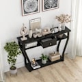 Miniatyrbillede 2 af 6: COSTWAY konsolbord med 1 skuffe og 2 opbevaringsrum, Country Style, Sort Svart